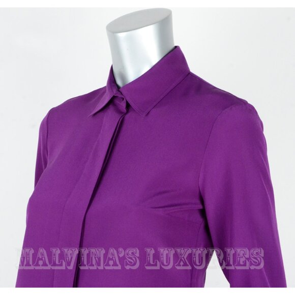 GUCCI SHIRT SILK CREPE DE CHINE BLOUSE VIOLET TOP REMOVABLE BOW - Picture 6 of 10